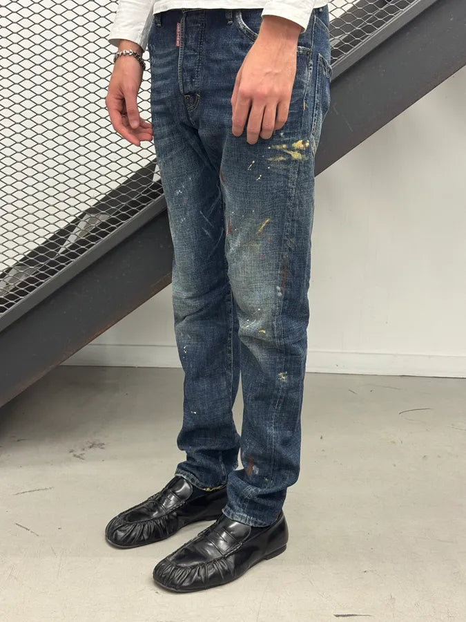 SS2012 Dsquared2 Navy Denim Painted Distressed Jeans fdxaQjN 2