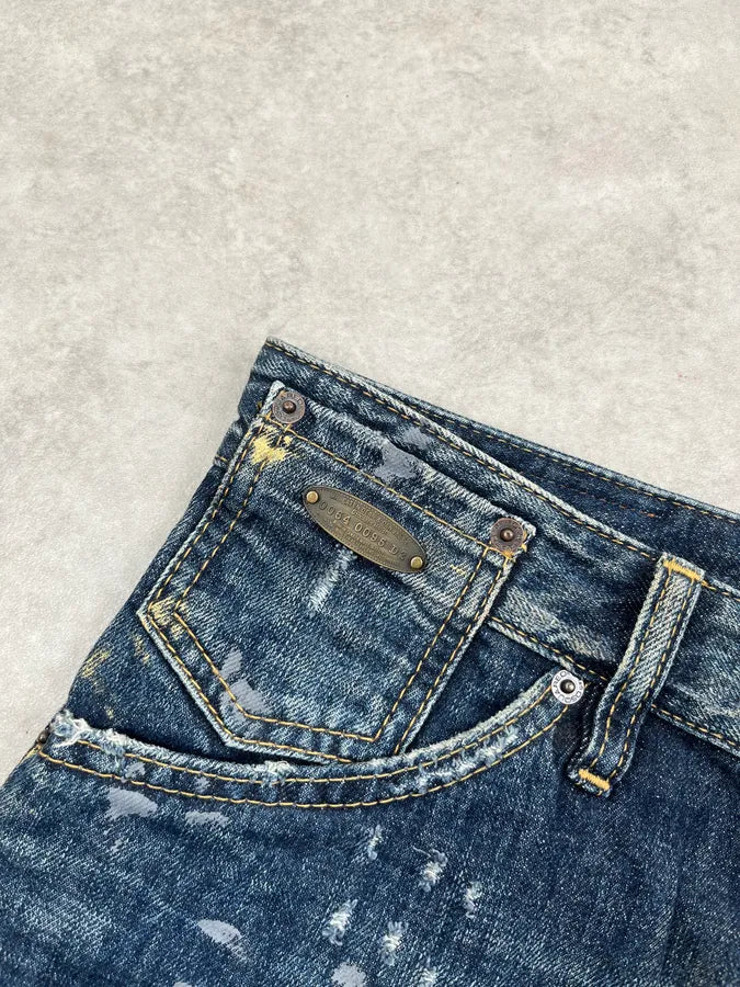 SS2012 Dsquared2 Navy Denim Painted Distressed Jeans fdxaQjN 10