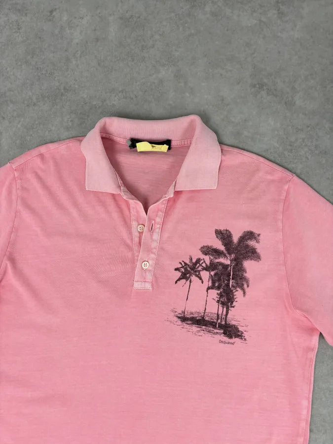 2011 Dsquared2 Pink Cotton Palm Tree Embroidered Polo HqRmwRt 3