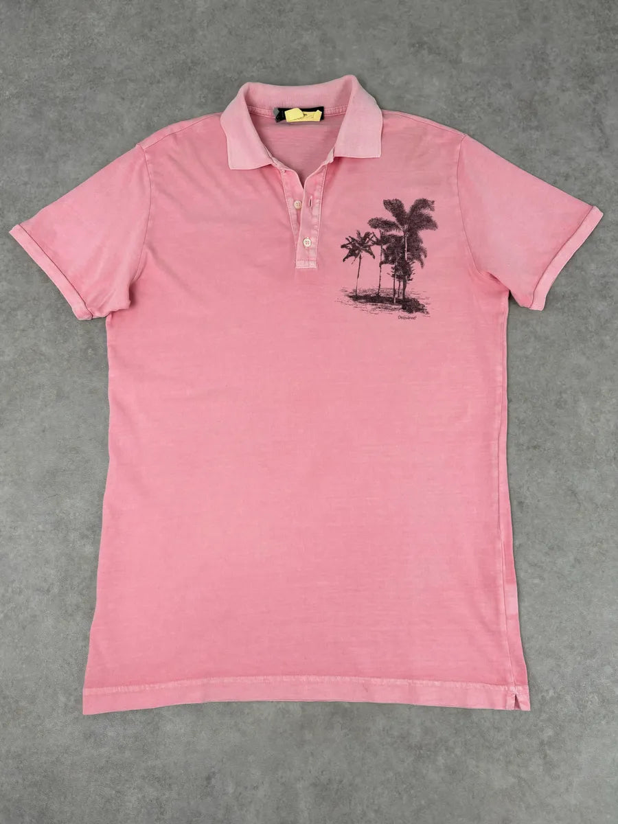2011 Dsquared2 Pink Cotton Palm Tree Embroidered Polo HqRmwRt 0