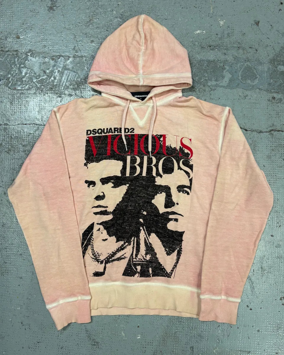 SS2019 Dsquared2 Faded Pink Vicious Bros Graphic Hoodie eSIVzKE 0