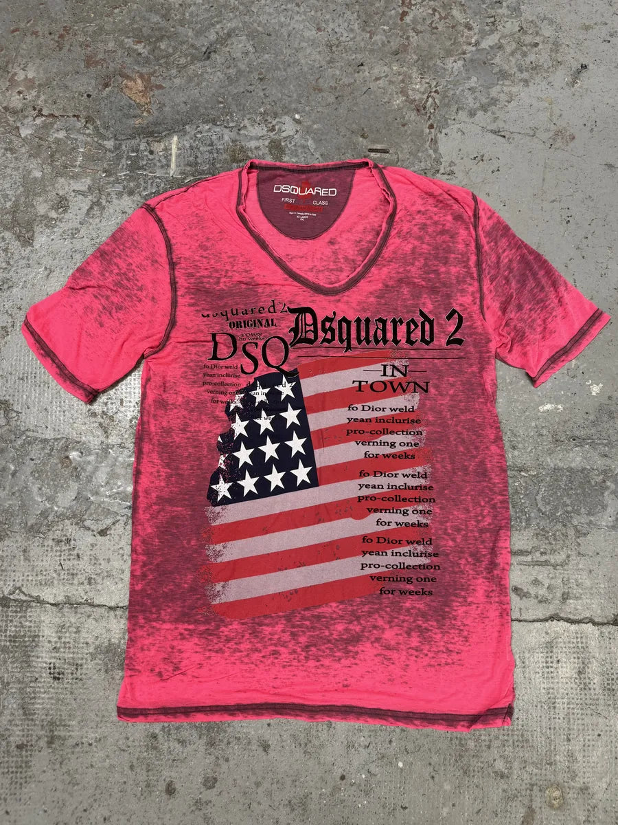 Dsquared2 Pink Electric USA Flag T-Shirt ZtGWFok 0