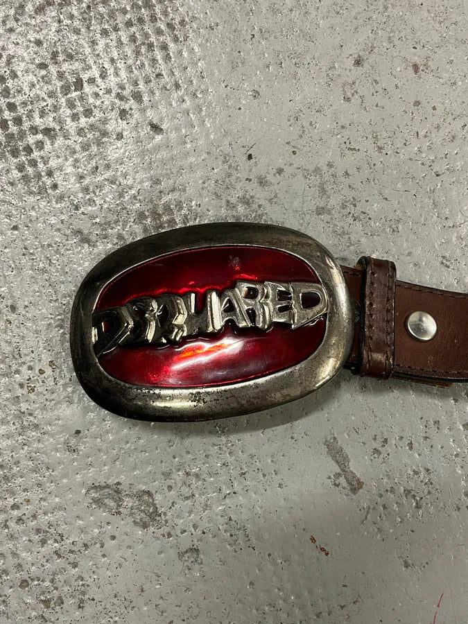 Dsquared2 Red Buckle Brown Leather Belt kUcGWKp 5