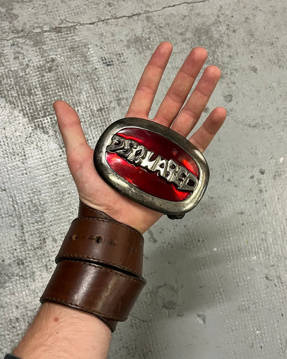 Dsquared2 Red Buckle Brown Leather Belt kUcGWKp 1