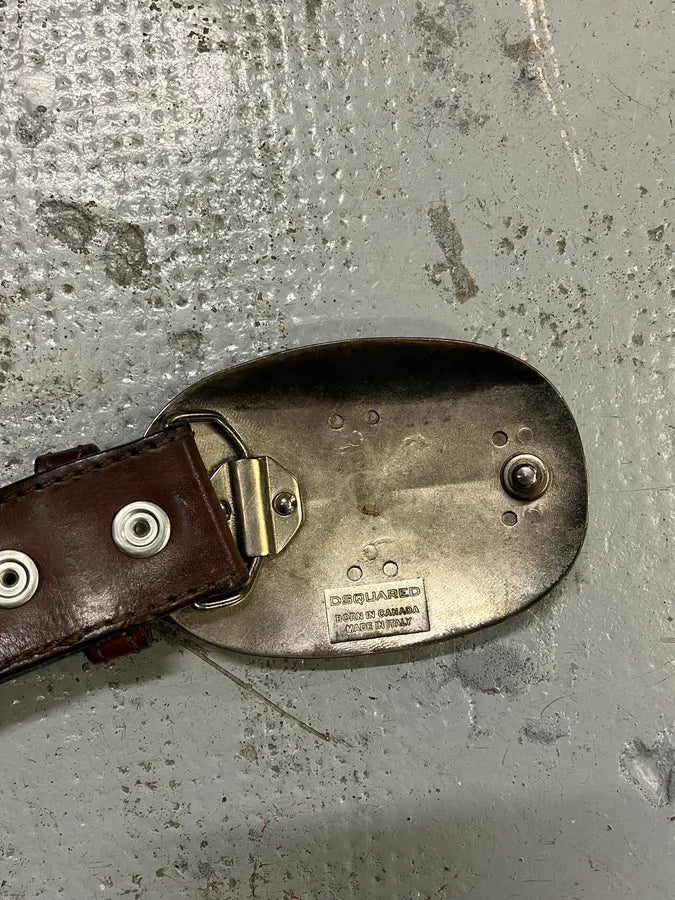 Dsquared2 Red Buckle Brown Leather Belt kUcGWKp 6