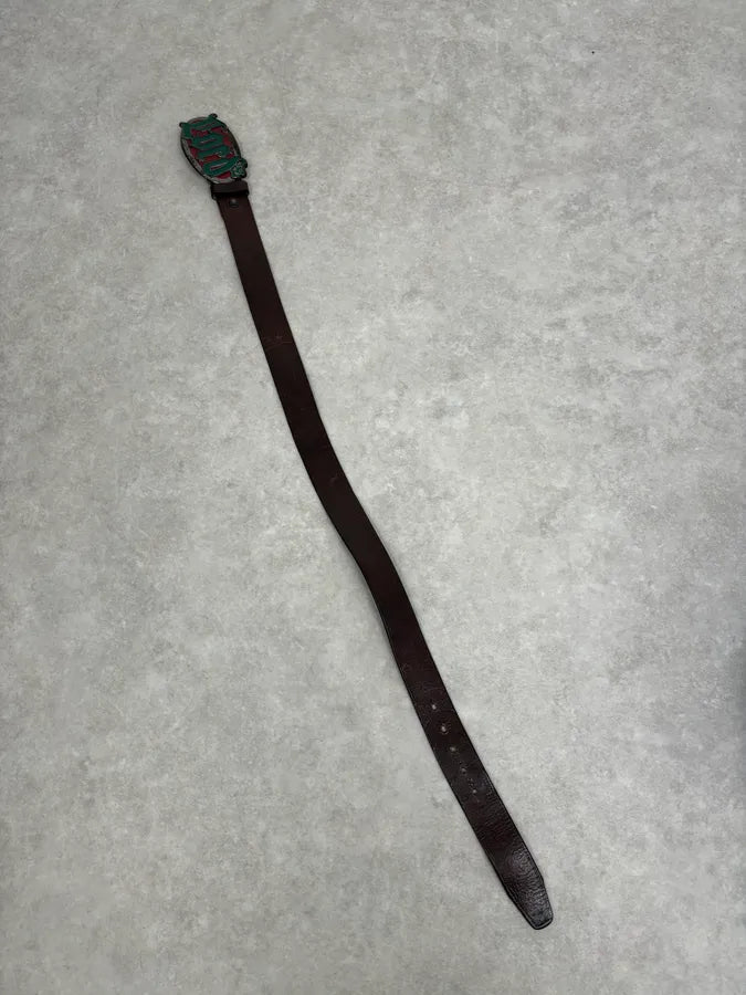 Dsquared2 Lord Green Gothic Buckle Brown Leather Belt  GrDoRqM 7