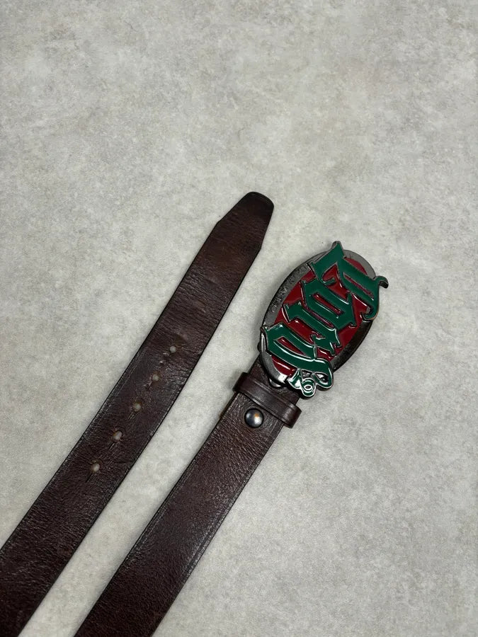 Dsquared2 Lord Green Gothic Buckle Brown Leather Belt  GrDoRqM 5