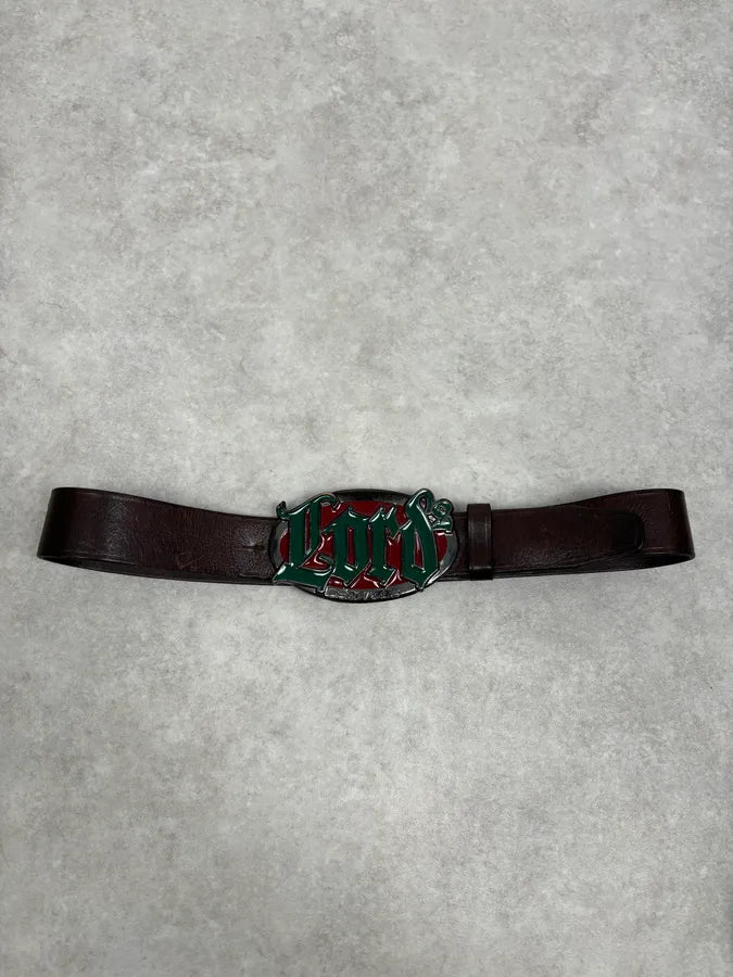 Dsquared2 Lord Green Gothic Buckle Brown Leather Belt  GrDoRqM 2