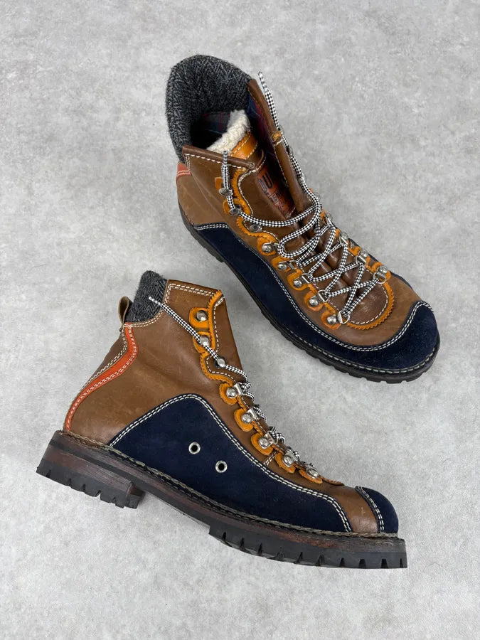 Dsquared2 Shearling Brown Leather Hiking Boots KxasQfj 3