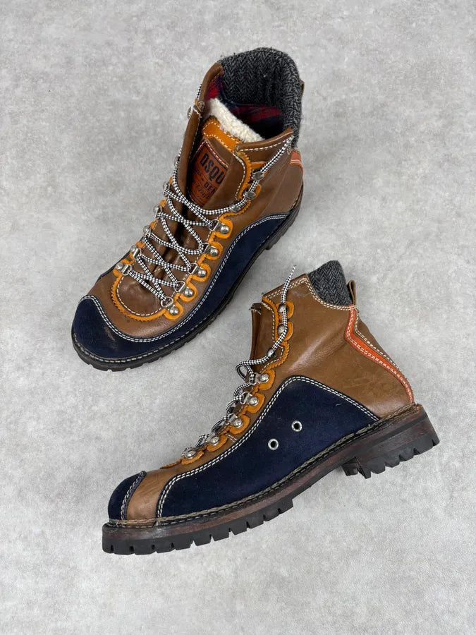 Dsquared2 Shearling Brown Leather Hiking Boots KxasQfj 4