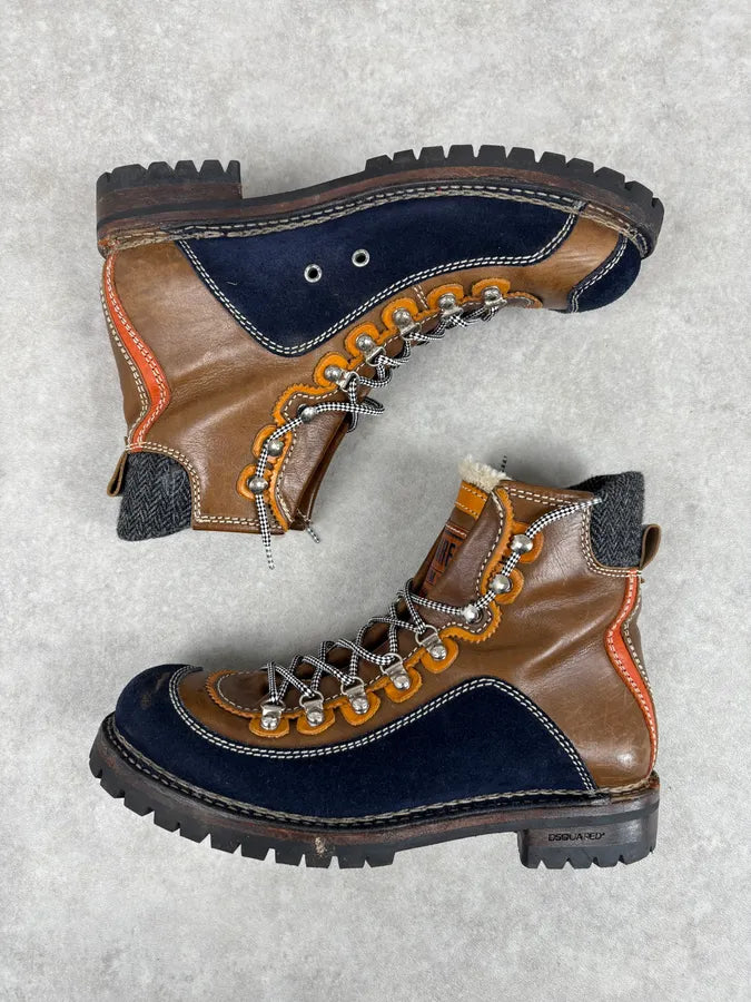 Dsquared2 Shearling Brown Leather Hiking Boots KxasQfj 5