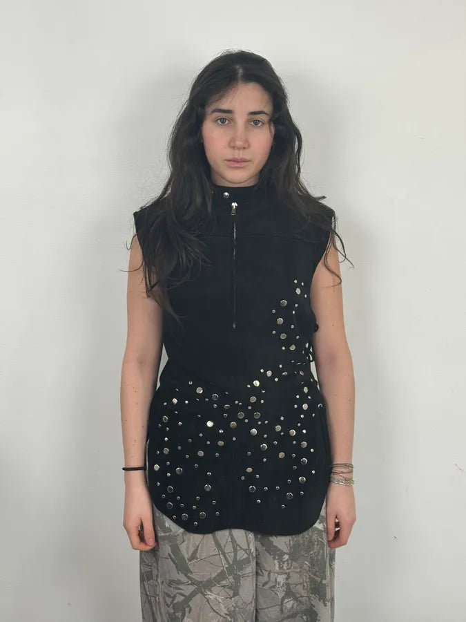 Dsquared2 Studded Black Calf Leather Tank Top oceQdxK 1