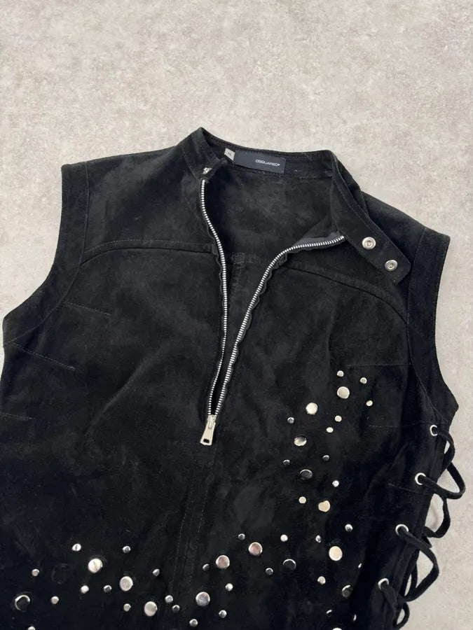 Dsquared2 Studded Black Calf Leather Tank Top oceQdxK 4