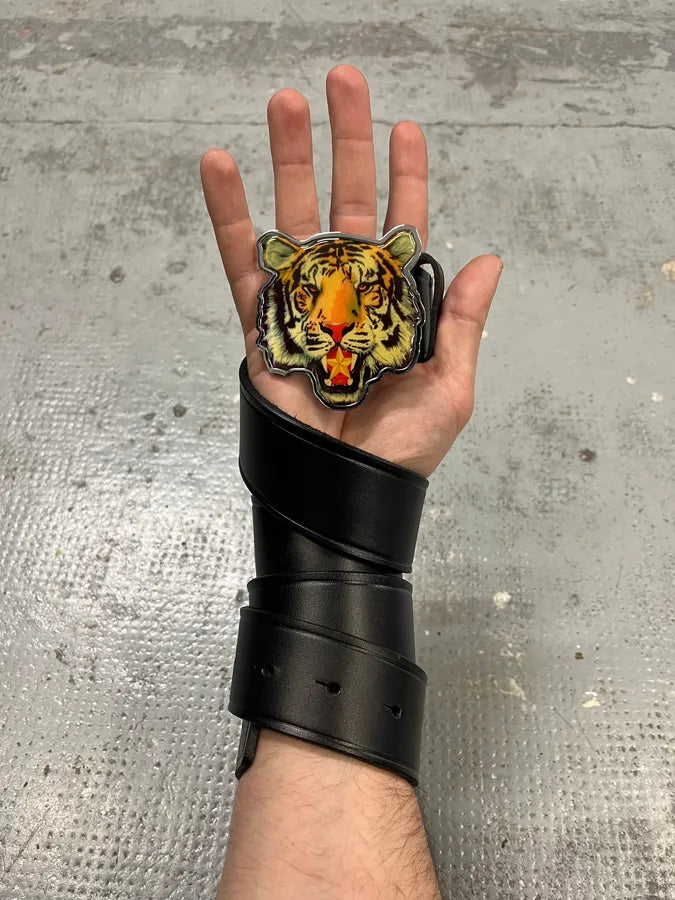 Dsquared2 Tiger Buckle Black Leather Belt AkiAuev 1