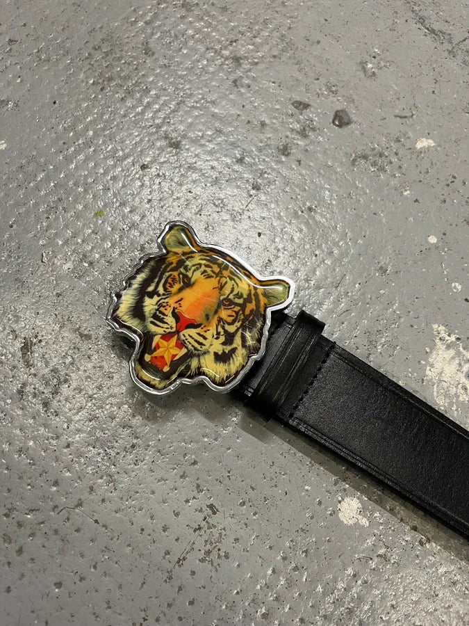 Dsquared2 Tiger Buckle Black Leather Belt AkiAuev 4