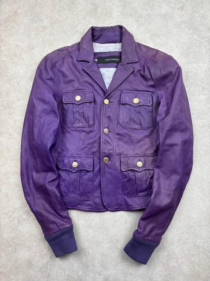 SS2006 Dsquared2 Violet Leather Multi-Pocket Leather Jacket boybilt 0