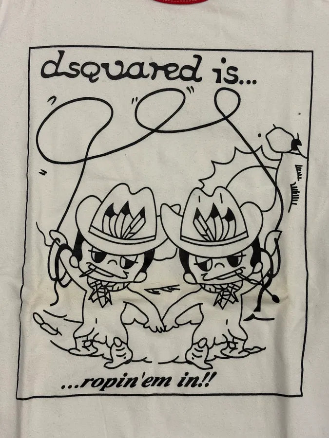 2000s Dsquared2 White & Red Indians Cowboy’s Drawing T-Shirt qwoFuCU 4
