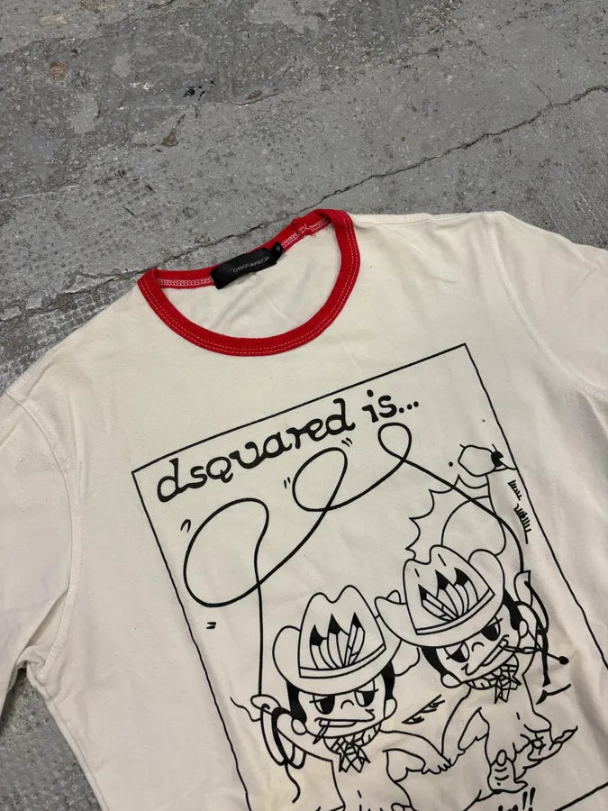 2000s Dsquared2 White & Red Indians Cowboy’s Drawing T-Shirt qwoFuCU 5
