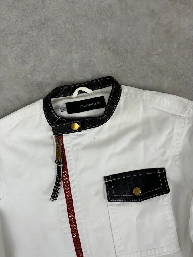 SS2008 Dsquared2 White Asymmetrical Nylon Contrast Stitch Jacket TJMphBK 3