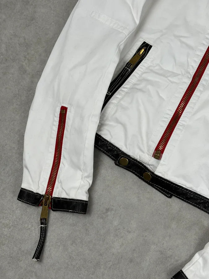 SS2008 Dsquared2 White Asymmetrical Nylon Contrast Stitch Jacket TJMphBK 7