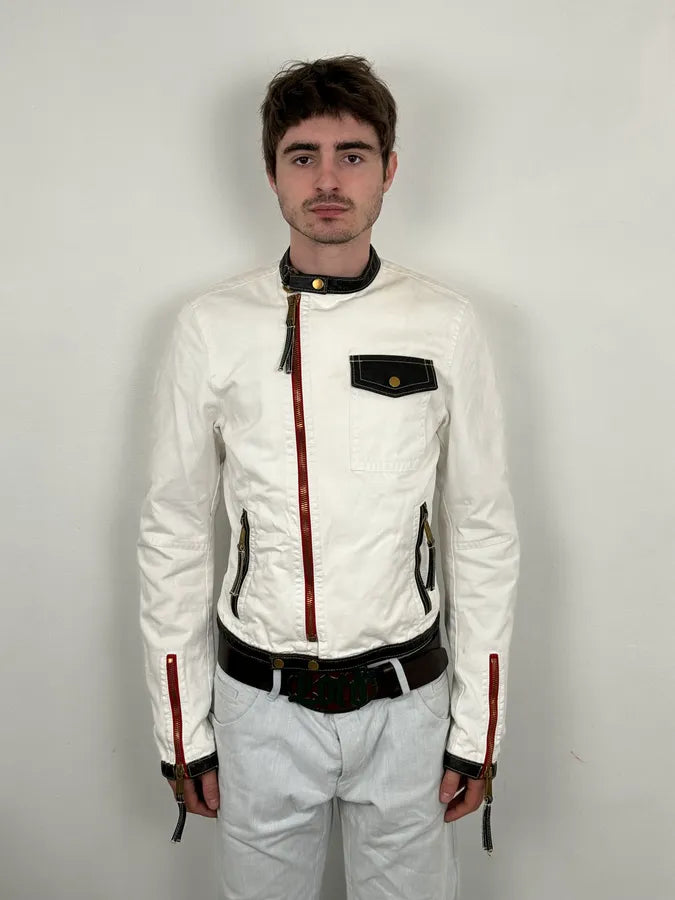 SS2008 Dsquared2 White Asymmetrical Nylon Contrast Stitch Jacket TJMphBK 1