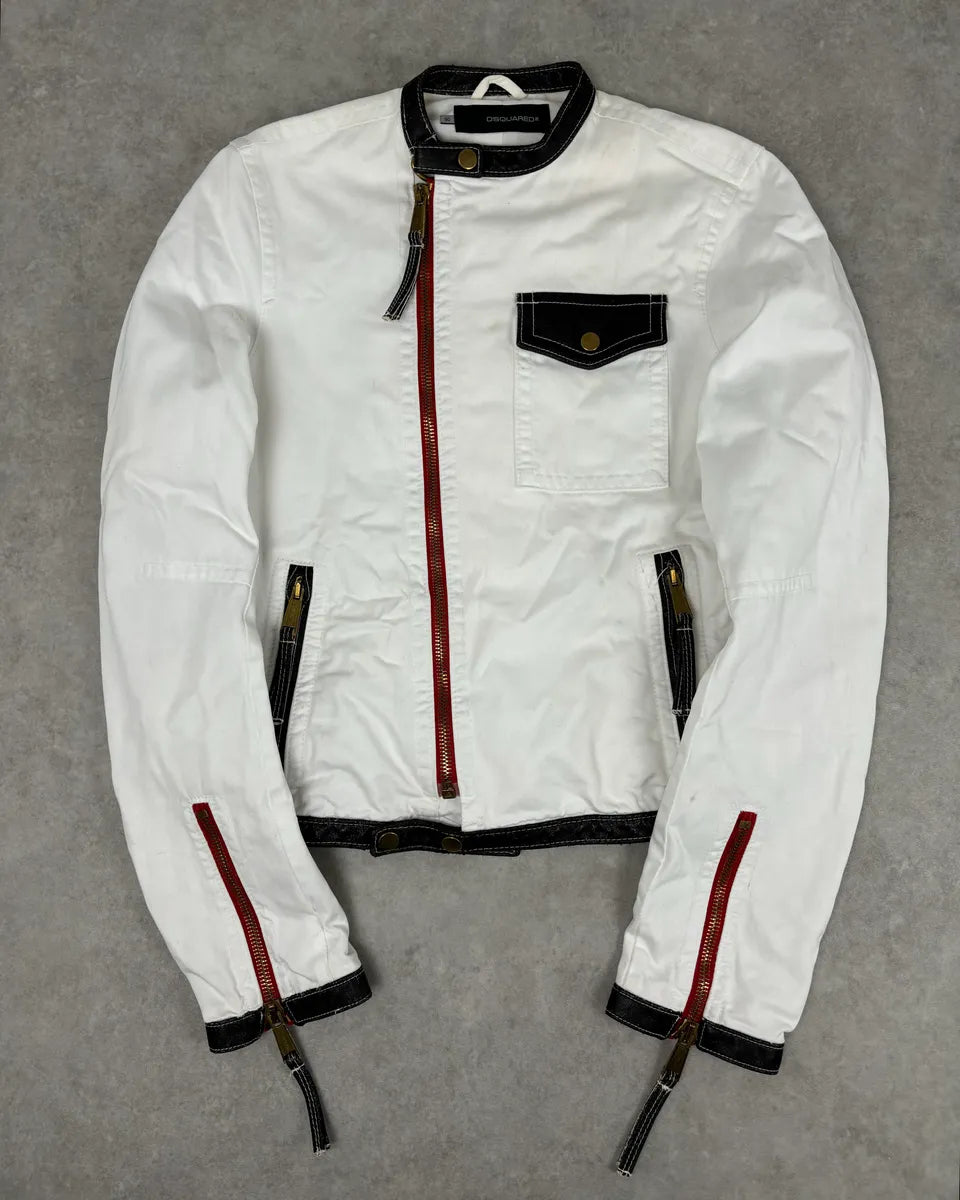SS2008 Dsquared2 White Asymmetrical Nylon Contrast Stitch Jacket TJMphBK 0