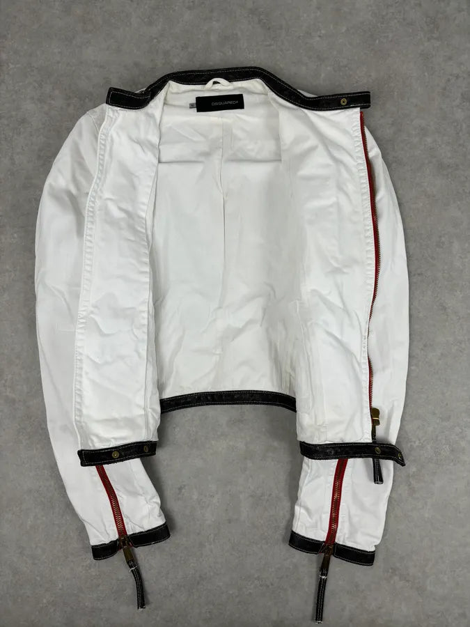 SS2008 Dsquared2 White Asymmetrical Nylon Contrast Stitch Jacket TJMphBK 6