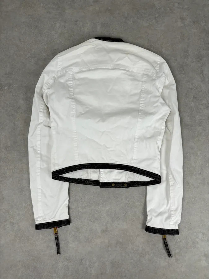SS2008 Dsquared2 White Asymmetrical Nylon Contrast Stitch Jacket TJMphBK 4