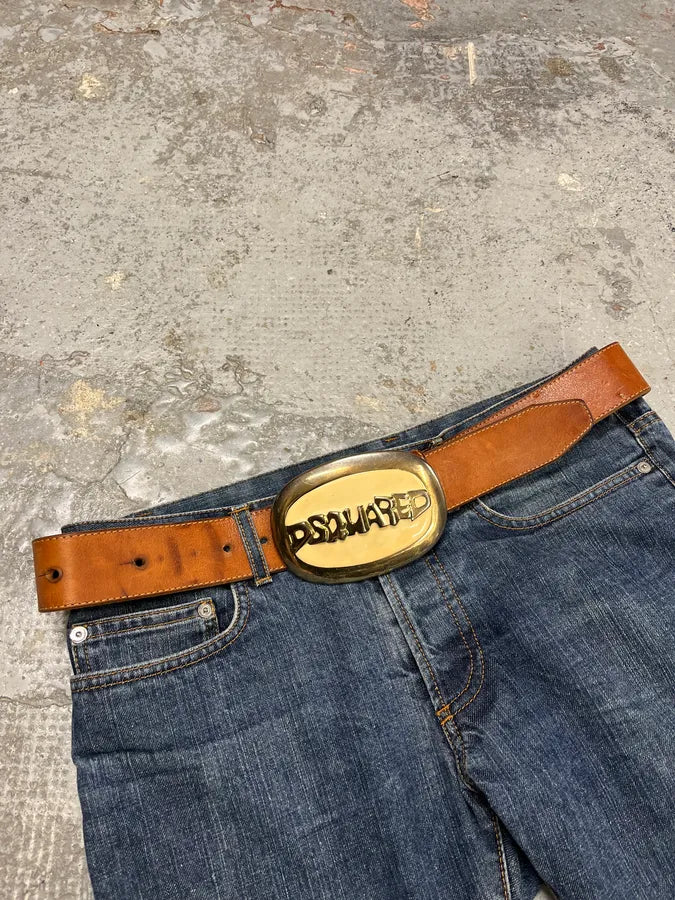 Dsquared2 White Buckle Brown Leather Belt SZercSR 0