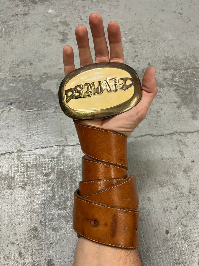 Dsquared2 White Buckle Brown Leather Belt SZercSR 1