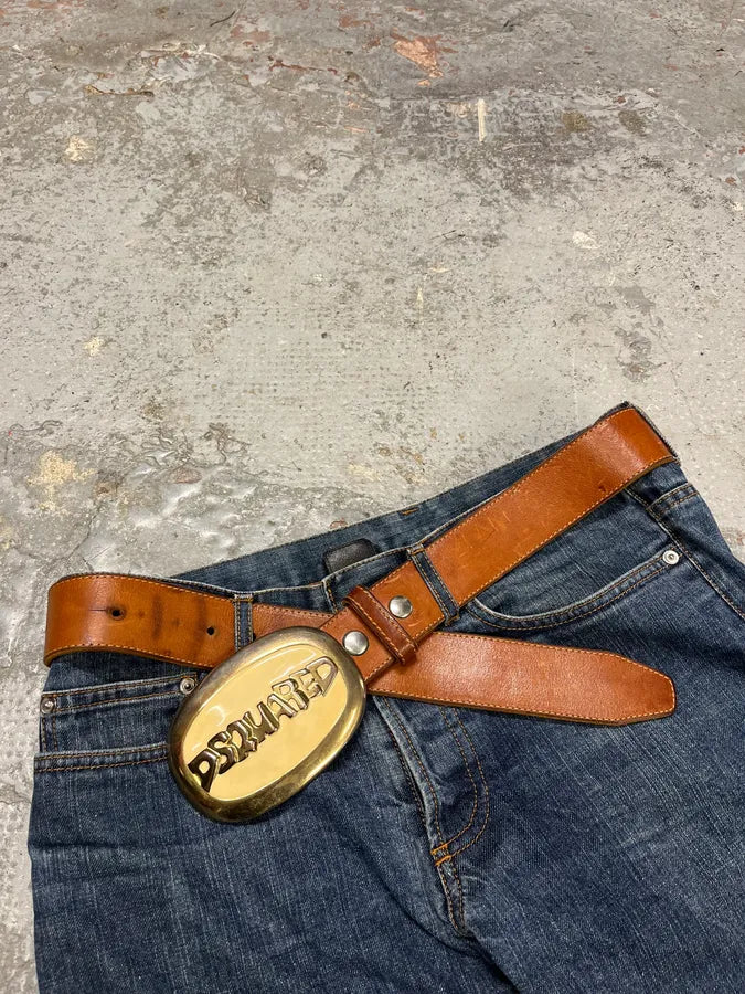 Dsquared2 White Buckle Brown Leather Belt SZercSR 2