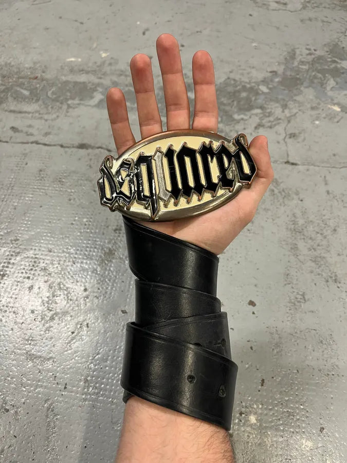 Dsquared2 White Buckle Propaganda Gothic Black Leather Belt LiJlqmf 0