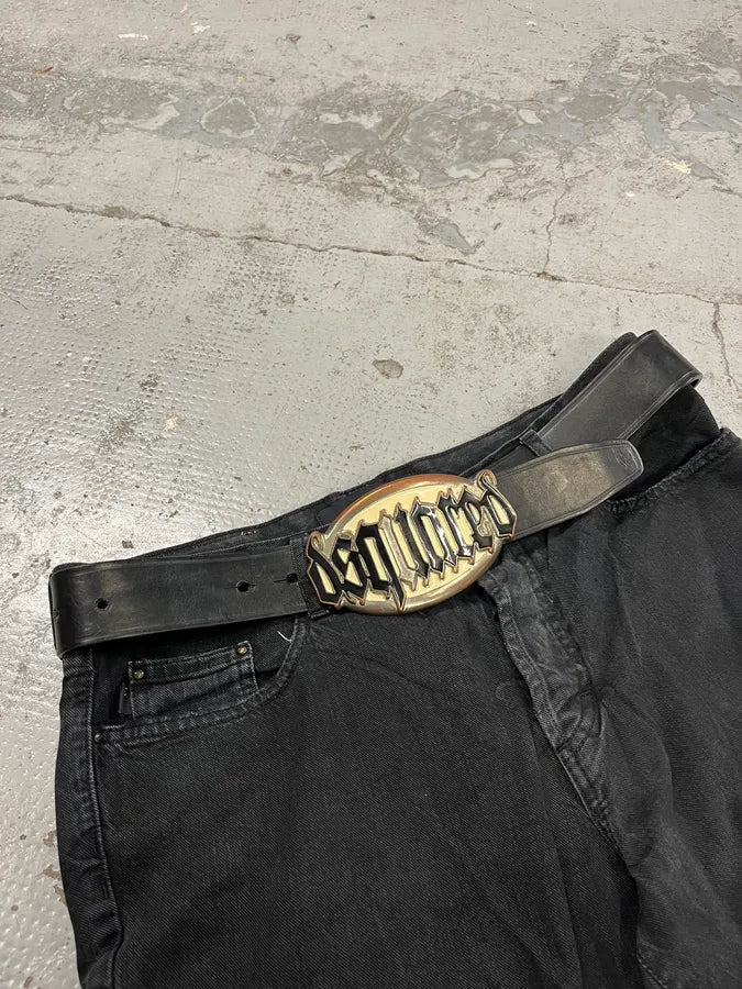 Dsquared2 White Buckle Propaganda Gothic Black Leather Belt LiJlqmf 1