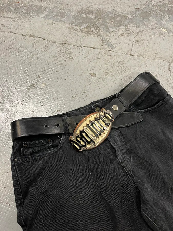 Dsquared2 White Buckle Propaganda Gothic Black Leather Belt LiJlqmf 2