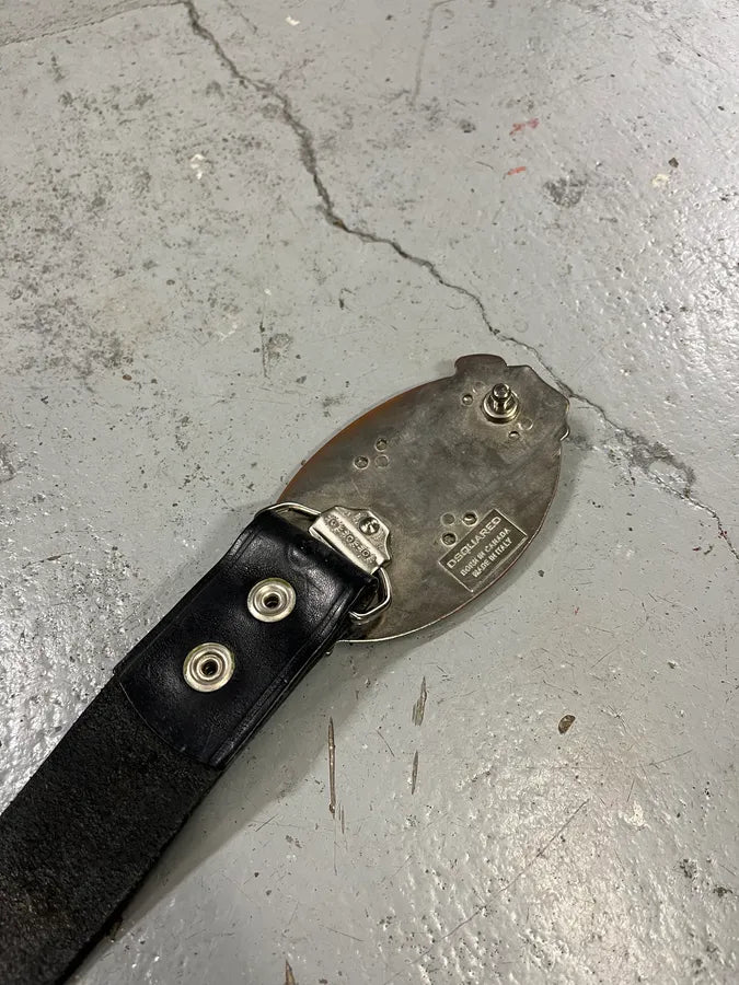 Dsquared2 White Buckle Propaganda Gothic Black Leather Belt LiJlqmf 7