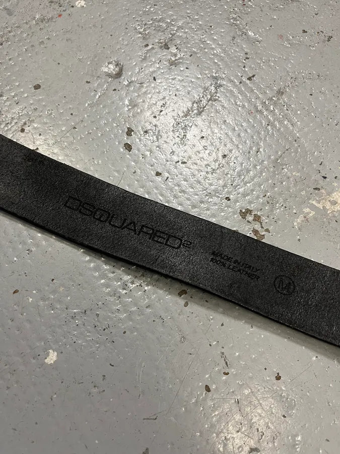 Dsquared2 White Buckle Propaganda Gothic Black Leather Belt LiJlqmf 8