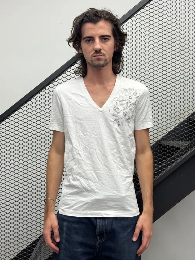 AW2013 Dsquared2 White V Neck Floral Print T-Shirt tFOWzxs 0