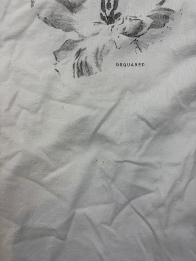 AW2013 Dsquared2 White V Neck Floral Print T-Shirt tFOWzxs 4