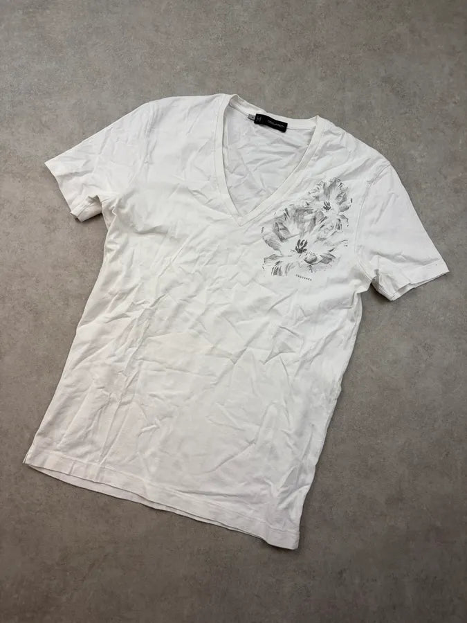 AW2013 Dsquared2 White V Neck Floral Print T-Shirt tFOWzxs 3