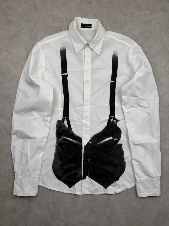 AW2004 Dsquared2 White Cotton Harness Strap Shirt QULWroj 0