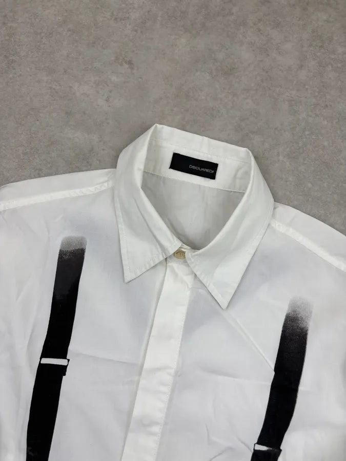 AW2004 Dsquared2 White Cotton Harness Strap Shirt QULWroj 3