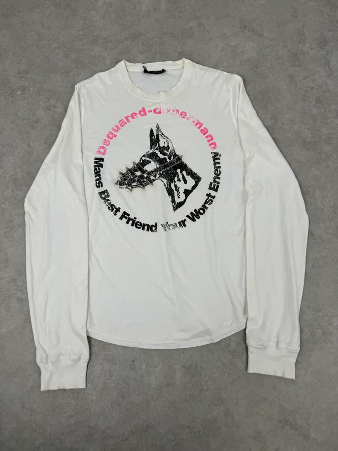 AW2007 Dsquared2 White Dobberman Dog Longsleeves JFWLgiC 0