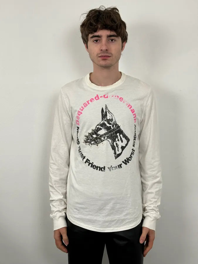 AW2007 Dsquared2 White Dobberman Dog Longsleeves JFWLgiC 1