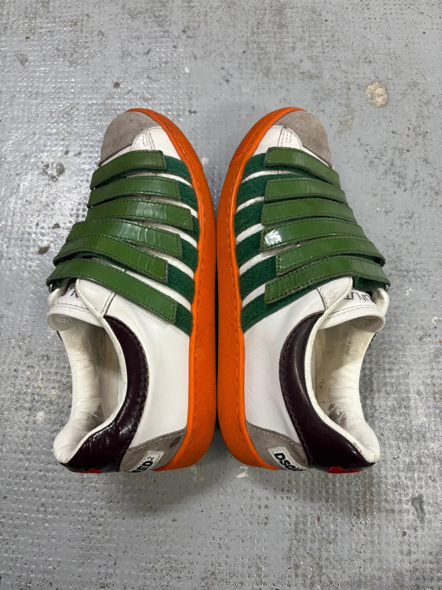 Dsquared2 White Green Leather Multi-Strap Sneakers jgtMMTg 4