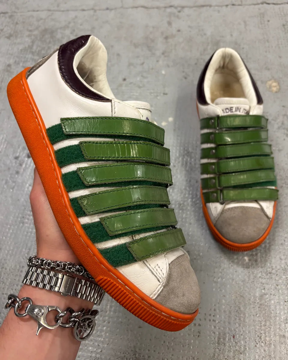 Dsquared2 White Green Leather Multi-Strap Sneakers jgtMMTg 0