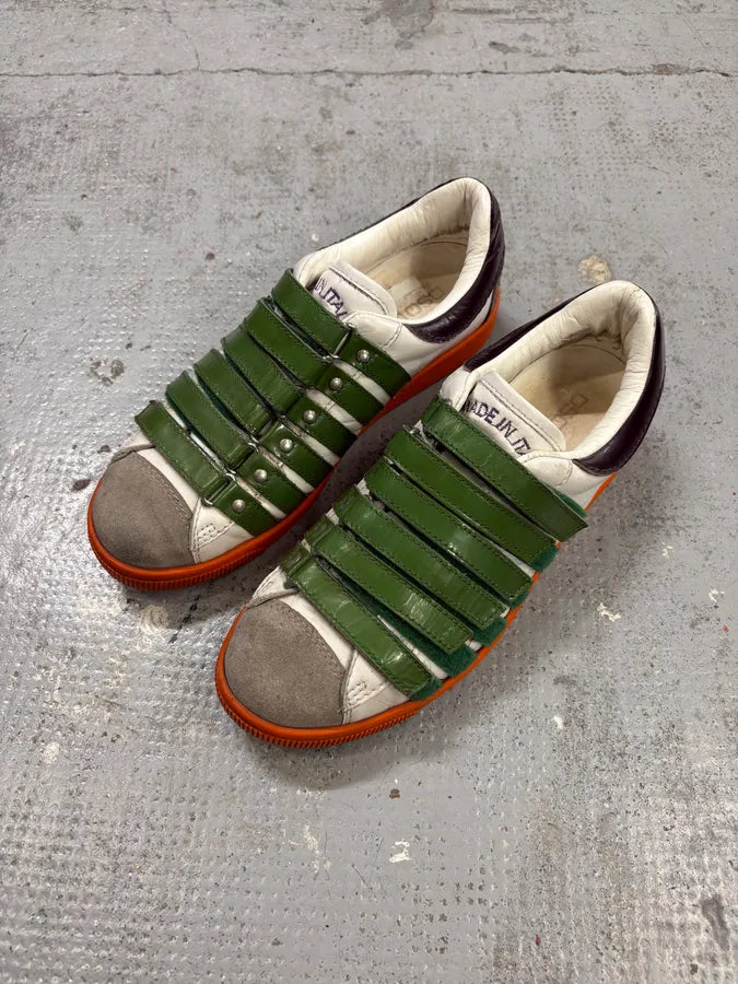 Dsquared2 White Green Leather Multi-Strap Sneakers jgtMMTg 2