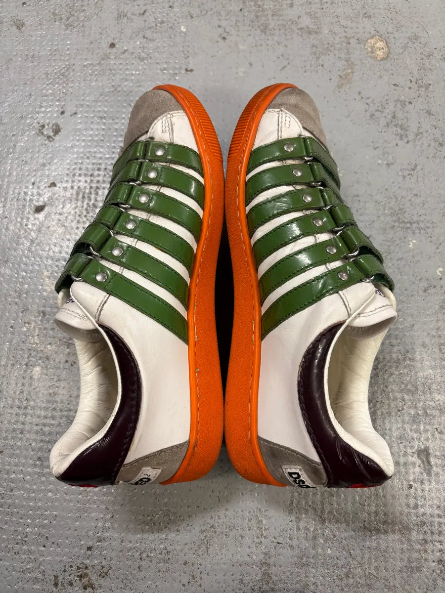 Dsquared2 White Green Leather Multi-Strap Sneakers jgtMMTg 3