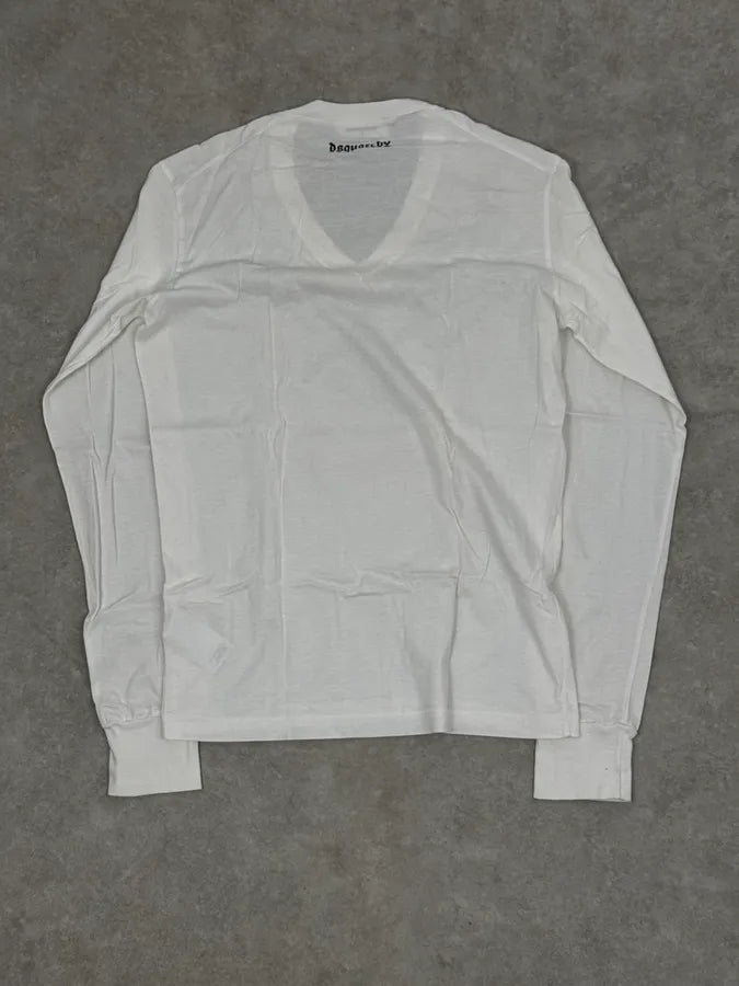 FW2015 Dsquared2 White Royal Eagle Graphic V-Neck Longsleeves CQckeGJ 3