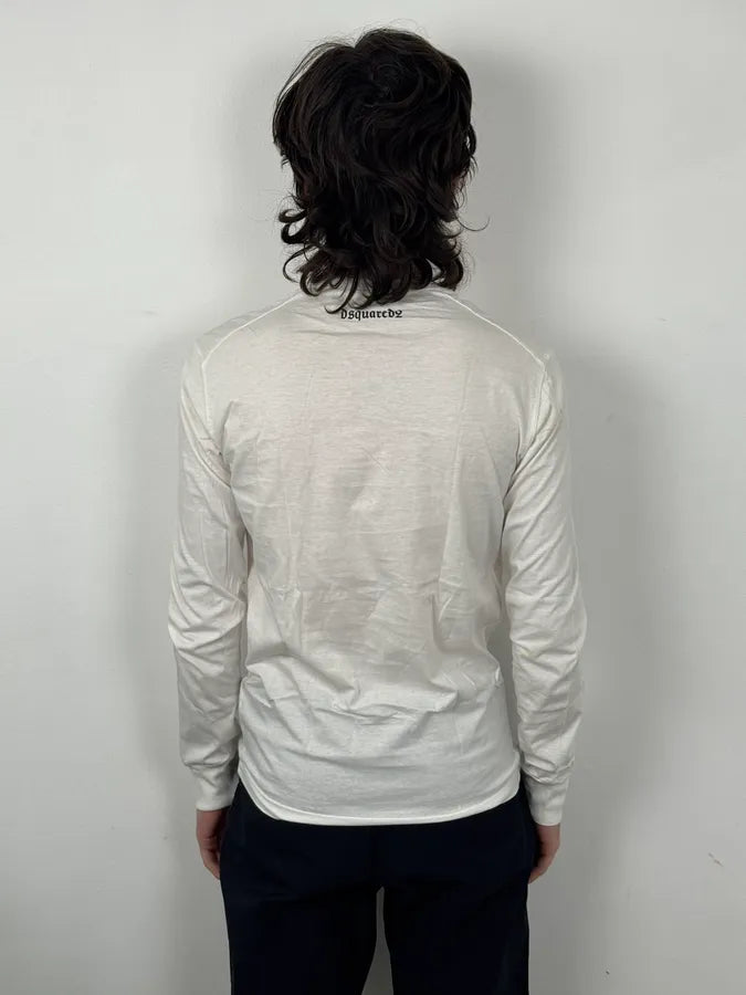 FW2015 Dsquared2 White Royal Eagle Graphic V-Neck Longsleeves CQckeGJ 2