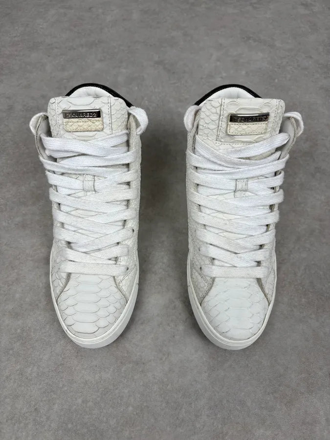 Dsquared2 White Snakeskin Python Leather High Sneakers eAOaNgt 1